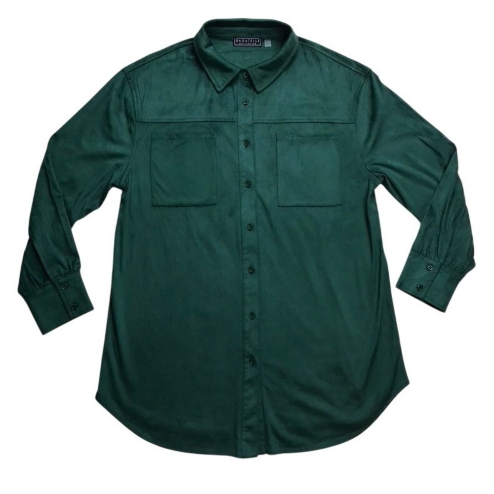 Bagatelle Collection Emerald Green Fauxβ Suede Button Down Shirt Shacket 70155